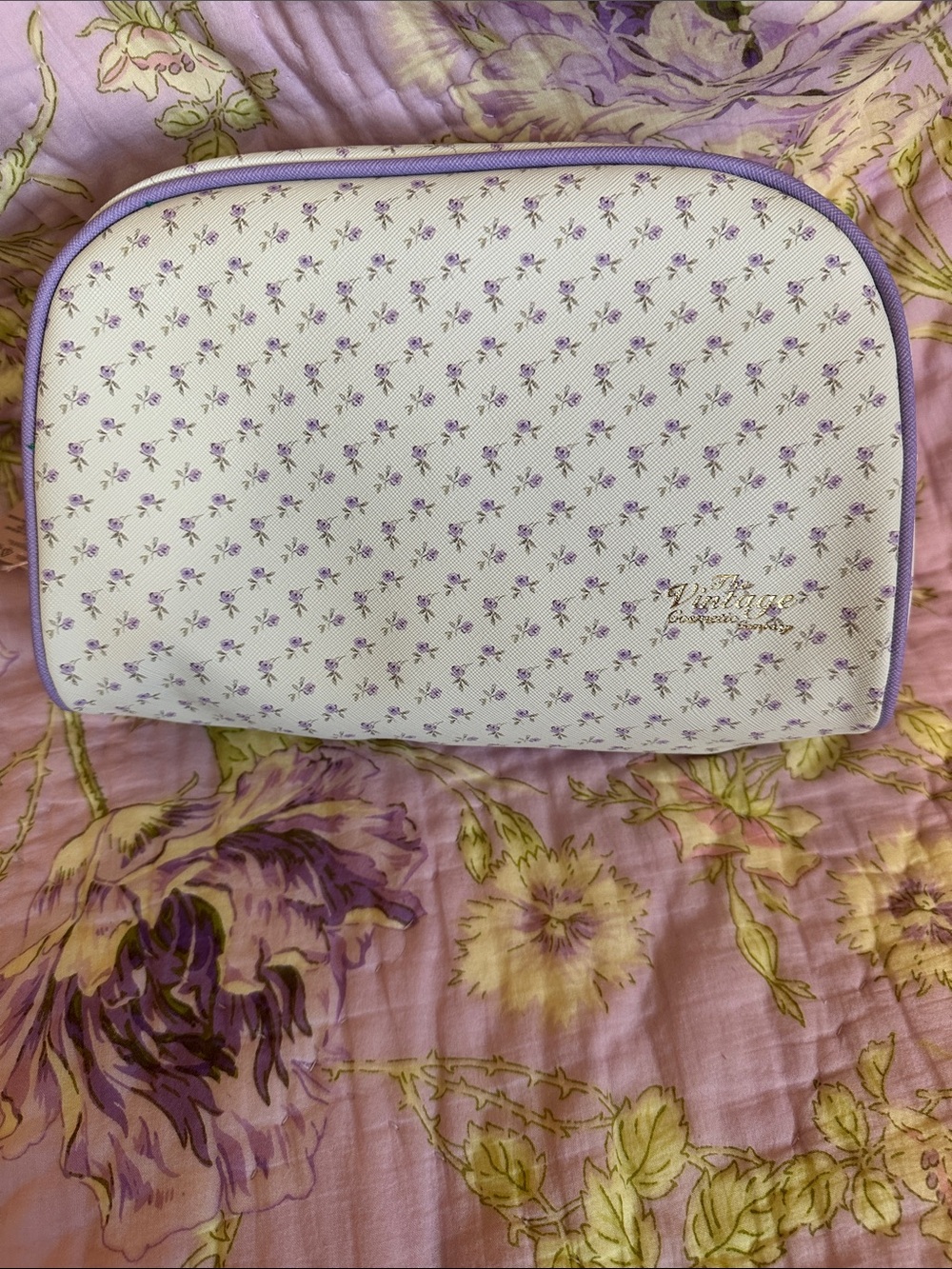 The Vintage Cosmetic Company Large Makeup Bag Pouch Lavender Rosebud Print NWT